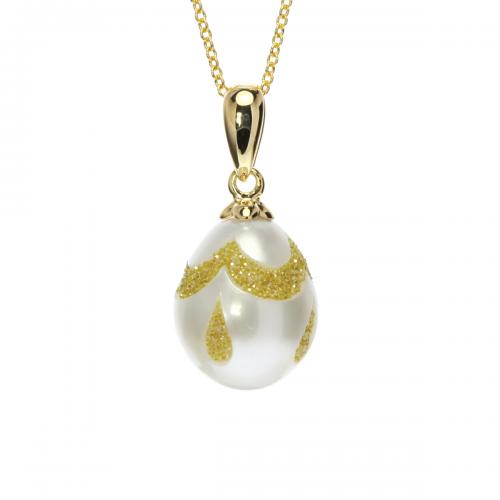 Galaxia Pearl Pendant with Lab-Grown Yellow Diamond Druzy